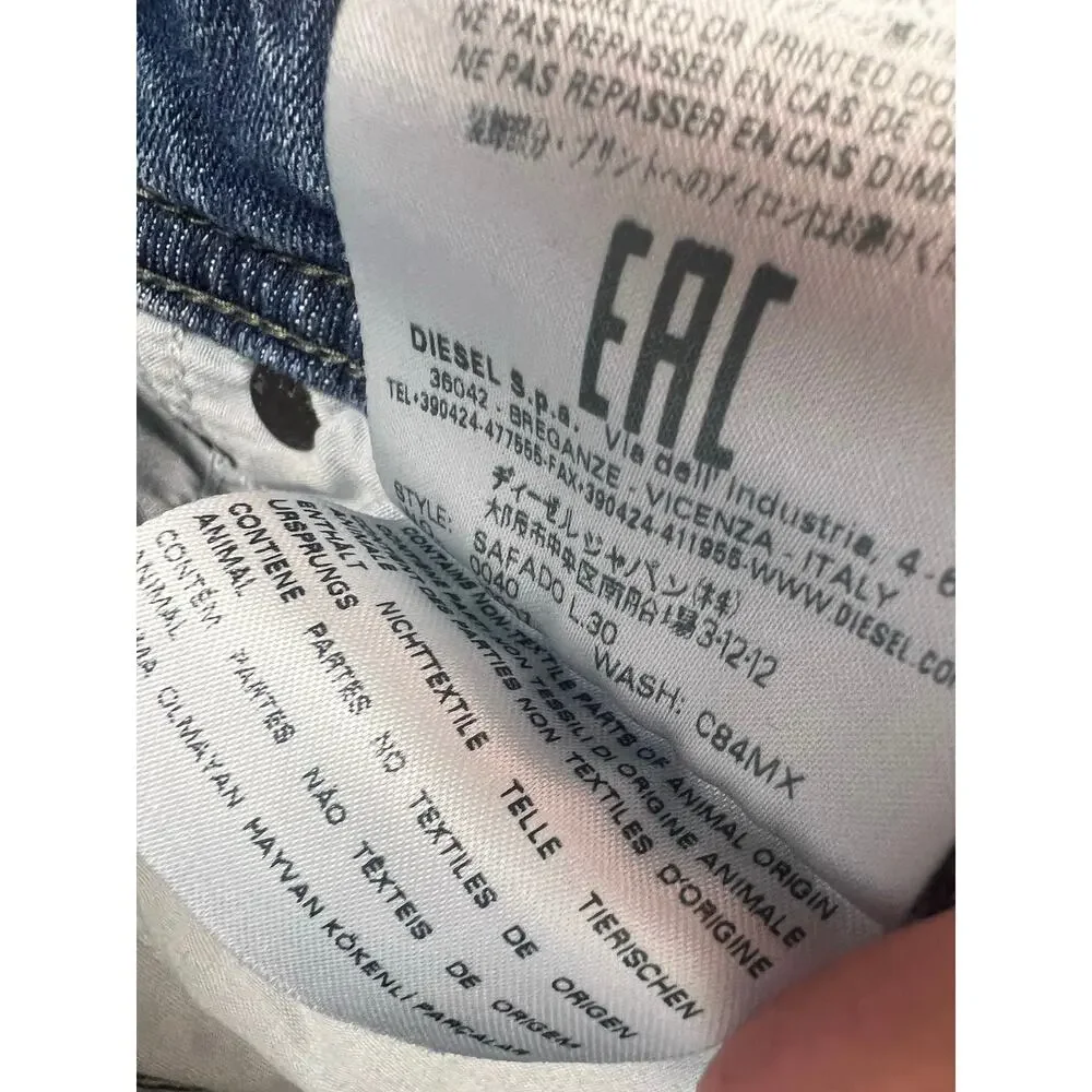 Diesel Safado Regular Slim Straight Button Fly Jeans Y2K Distressed Fade W29 L29